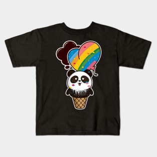 Cute Kawaii Panda Pride with rainbow ice con Heart Kids T-Shirt